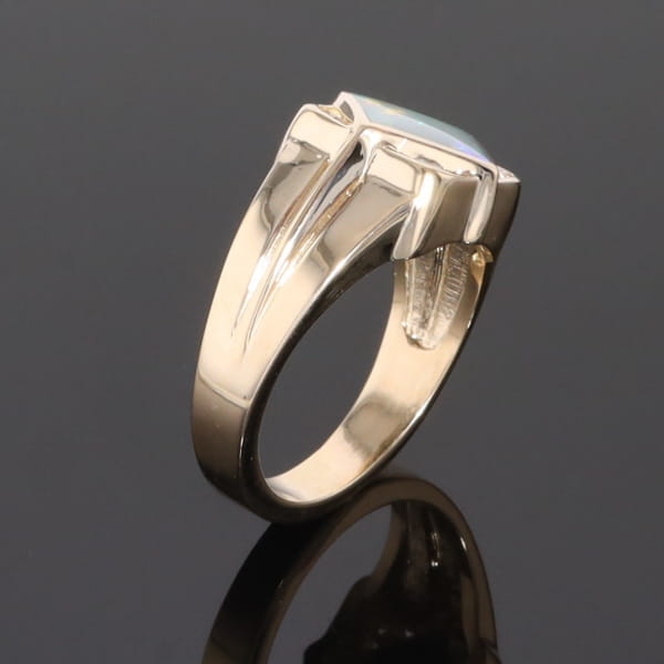 Natural Australian Opal ring diamond shape inlaid design with .16ctw round diamonds