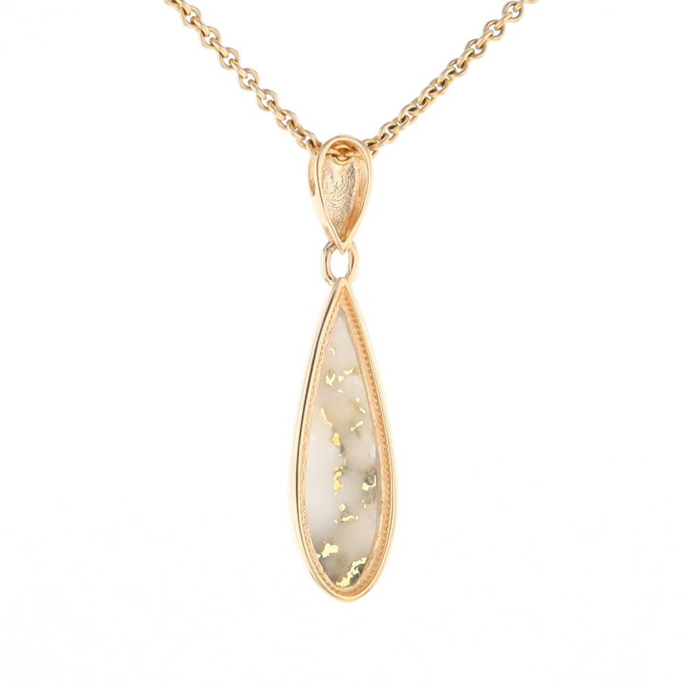 Gold Quartz Pendant Tear Drop Inlaid Design G2
