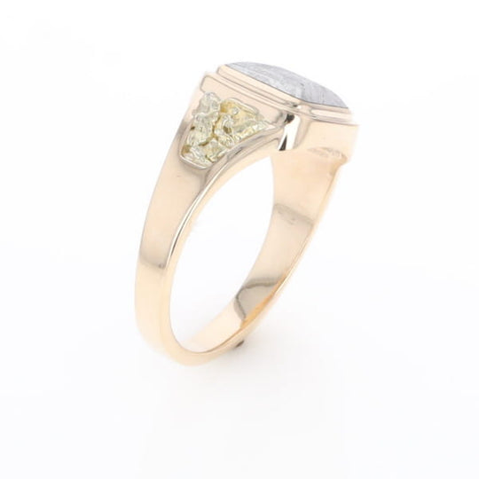 Meteorite Ring Square Inlaid Center Design with Natural Nugget Sides