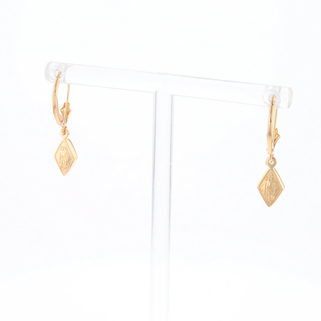 Gold Quartz Earrings Diamond Shape Inlaid Lever Backs G1