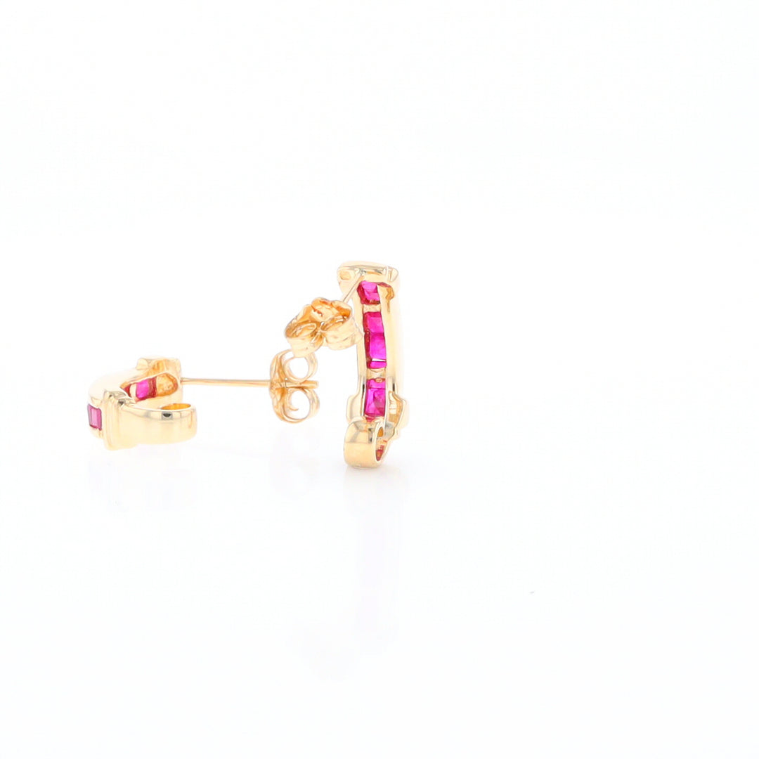 Channel Ruby Semi-Hoop Earrings