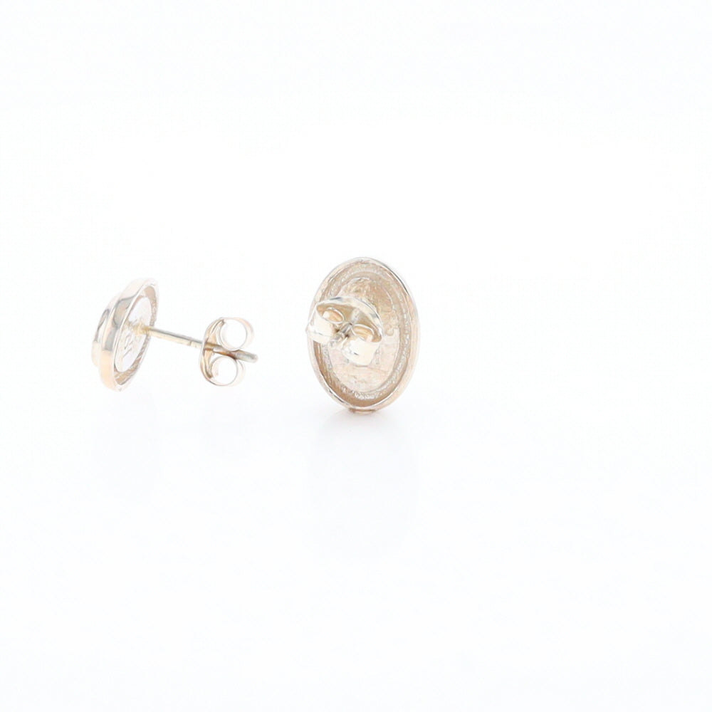 Sterling Silver Gold Quartz Inlaid Oval Stud Earrings - G3