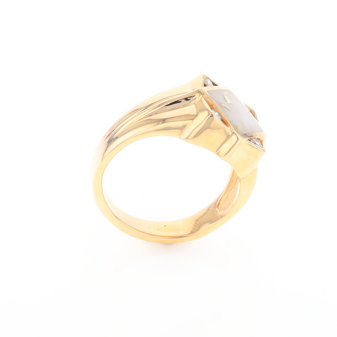 Gold Quartz Mens Ring with Diamond Accents