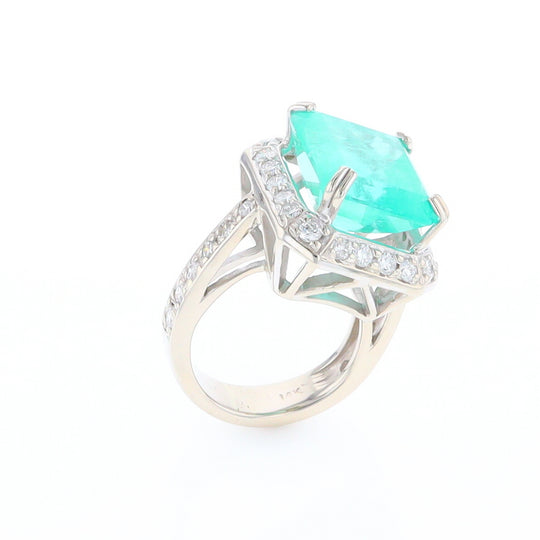 5.25ct Emerald Ring with Diamond Halo