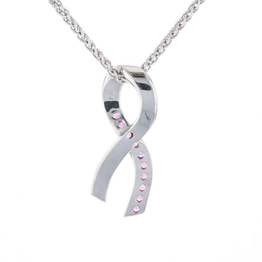 Pink Sapphire Breast Cancer Ribbon Pendant