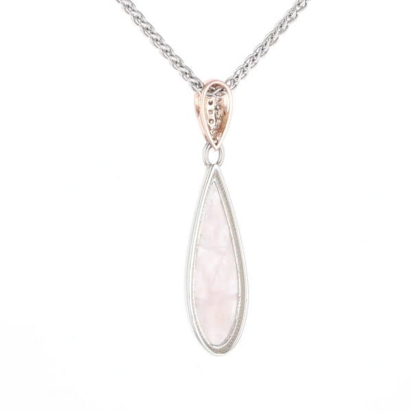 Rose Quartz Teardrop Inlaid Pendant with .11ctw diamonds