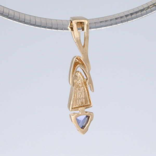 Opal Pendant Triangle Inlaid Design with Trillion Cut Tanzanite