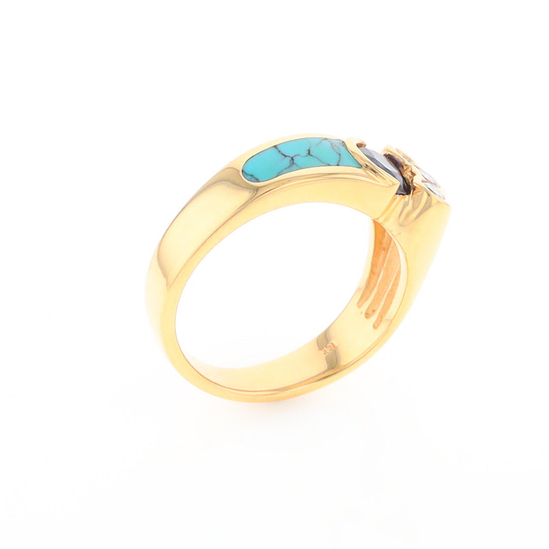 Turquoise Inlaid Ring with Sapphire and 0.23ctw Diamonds