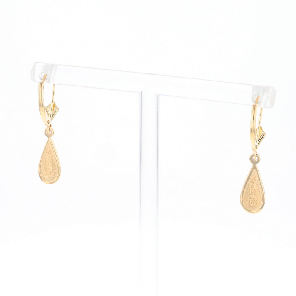 Gold Quartz Earrings Tear Drop Inlaid Lever Backs