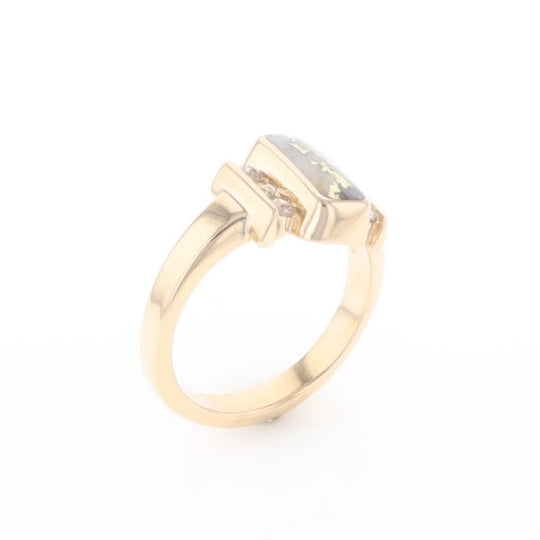 Gold Quartz Ring Oval Inlaid Design with .24ctw Round Diamonds