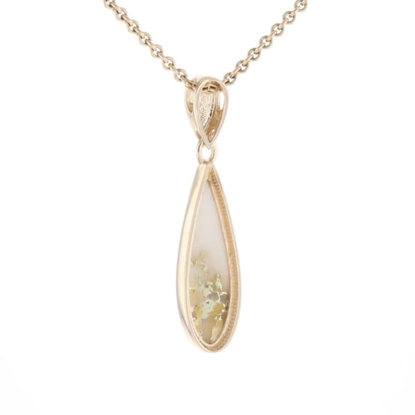 Gold Quartz Pendant Tear Drop Inlaid Design G2