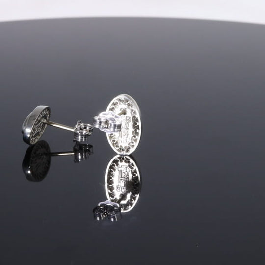 Opal Earrings Oval Inlaid with .25ctw Round Diamond Halo Studs