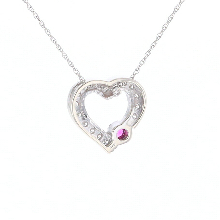 Diamond Heart Pendant with Ruby Accent