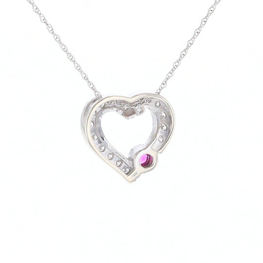 Diamond Heart Pendant with Ruby Accent