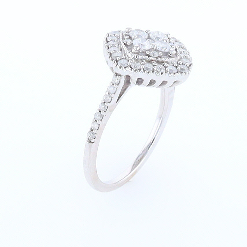 Square Diamond Cluster Milgrain Ring White Gold