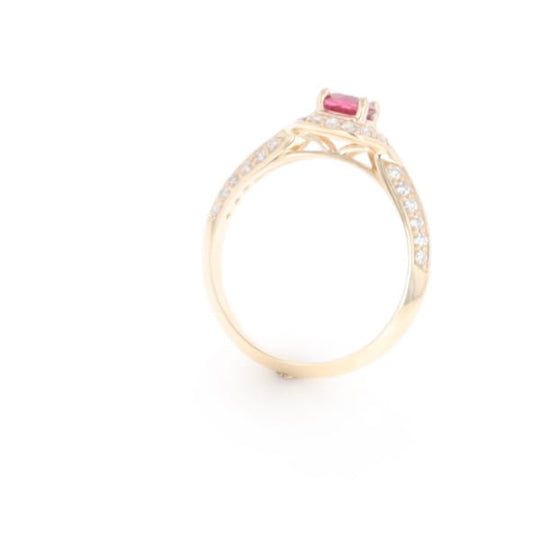 Peaked Halo Pink Tourmaline & Diamond Engagement Ring