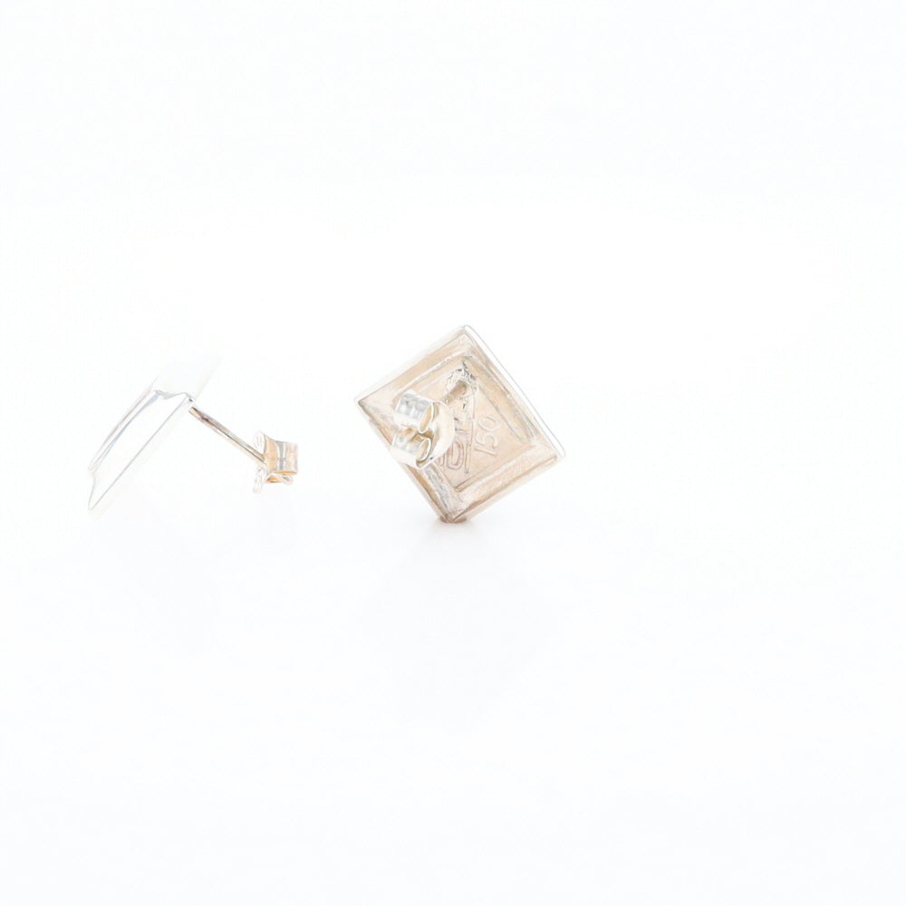 Sterling Silver Gold Quartz Inlaid Square Stud Earrings - G3