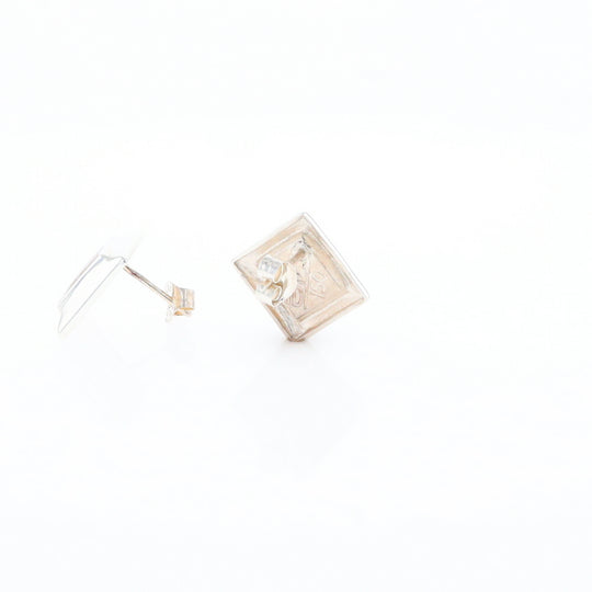 Sterling Silver Gold Quartz Inlaid Square Stud Earrings - G3