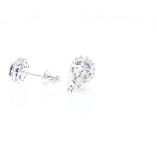 Oval Blue Sapphire Earrings With Halo