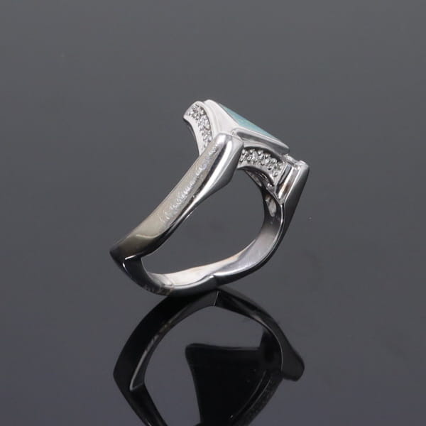 Opal Rings Triangle Inlaid Design with .31ctw Round Diamonds