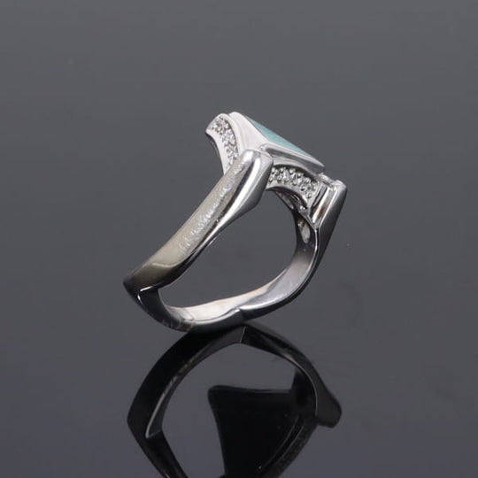 Opal Rings Triangle Inlaid Design with .31ctw Round Diamonds