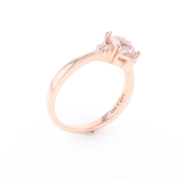Morganite 1ct Cushion Cut  and Diamond Three Stone Engagement Ring