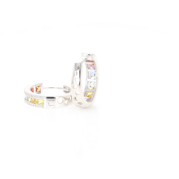 Multi-color Sapphire Hoop Earrings with Diamond Accents