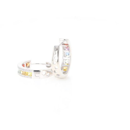 Multi-color Sapphire Hoop Earrings with Diamond Accents