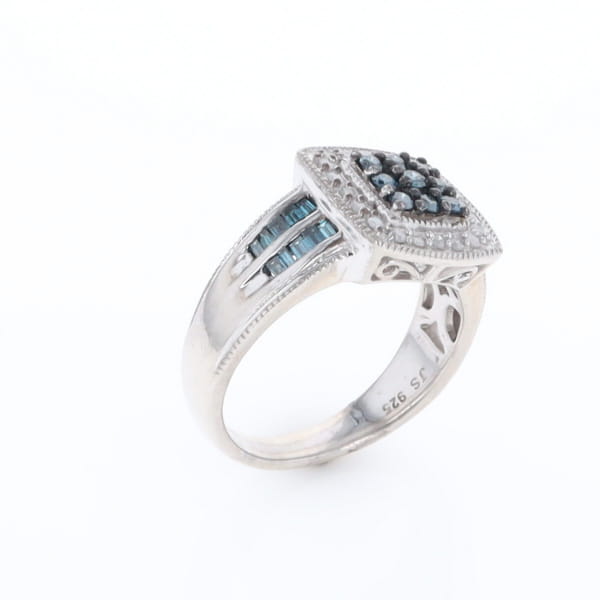 Square Blue & White Diamond Ring