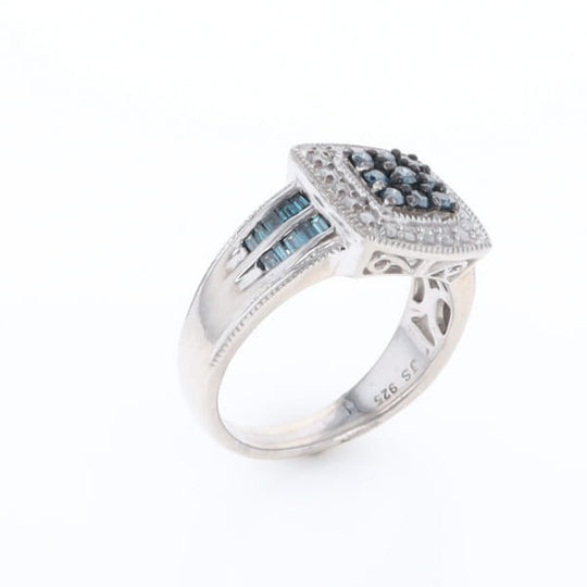 Square Blue & White Diamond Ring