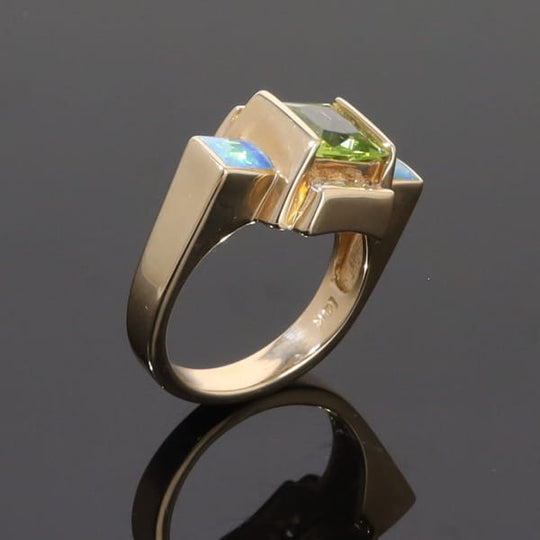 Opal Rings 2 Square Inlaid Peridot with 0.24ctw Diamonds