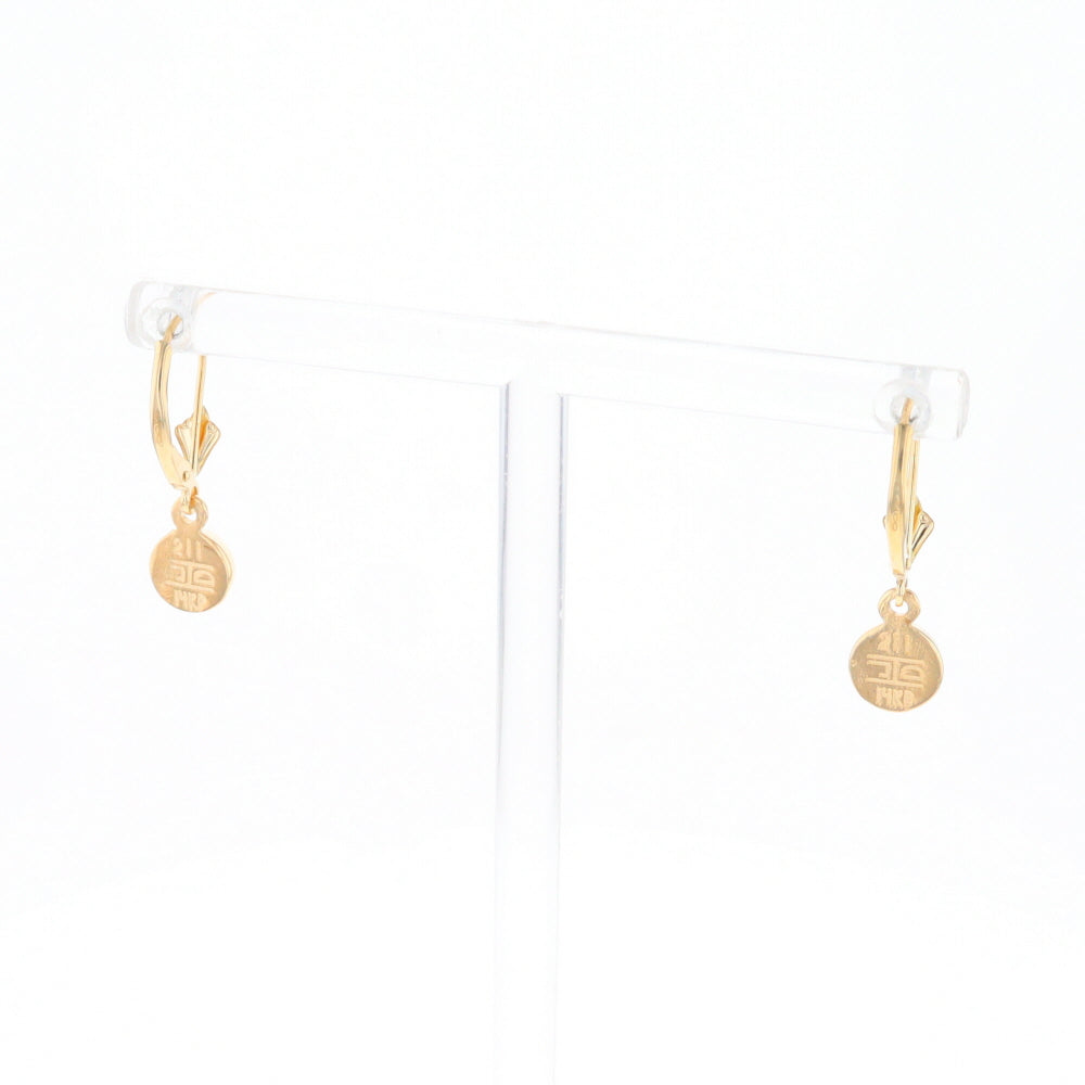 Gold Quartz Earrings Round Inlaid Design Lever Backs