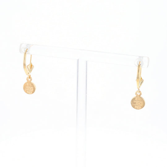 Gold Quartz Earrings Round Inlaid Design Lever Backs