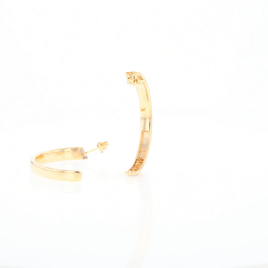 Gold Quartz Hoop Earrings 3 Section Inlaid Design G2