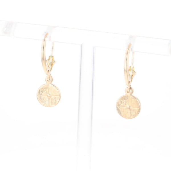 Gold Quartz Earrings Round Inlaid Design Lever Backs