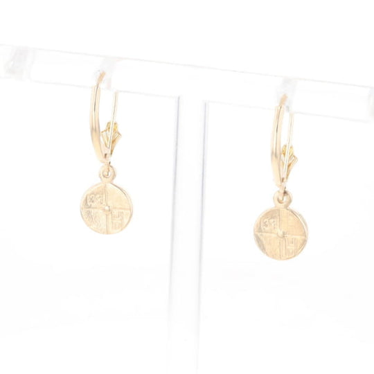 Gold Quartz Earrings Round Inlaid Design Lever Backs