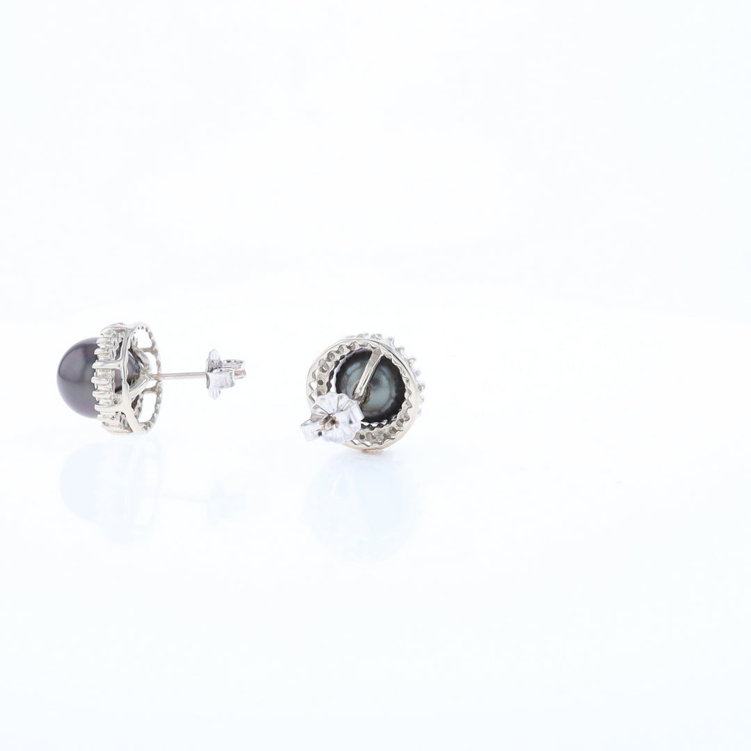 Gray Pearl Halo Studs