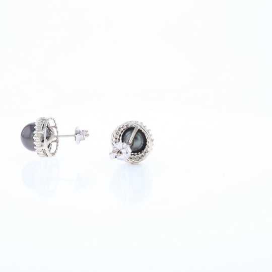 Gray Pearl Halo Studs