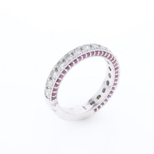 Diamond and Pink Sapphire Wedding Band