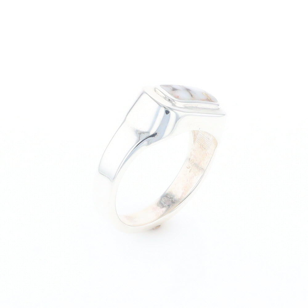 Sterling Silver Gold Quartz Inlaid Rectangular Ring - G3