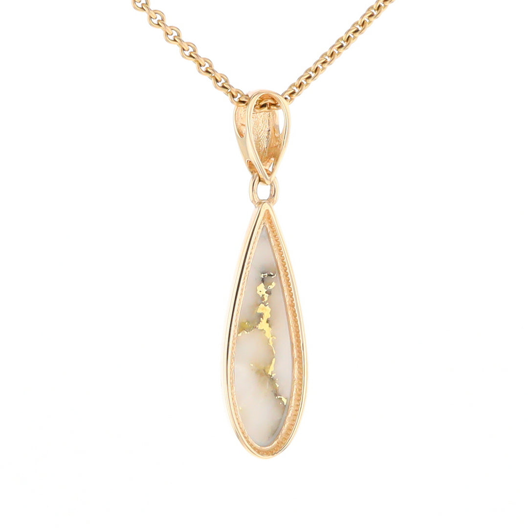 Gold Quartz Pendant Tear Drop Inlaid Design G2