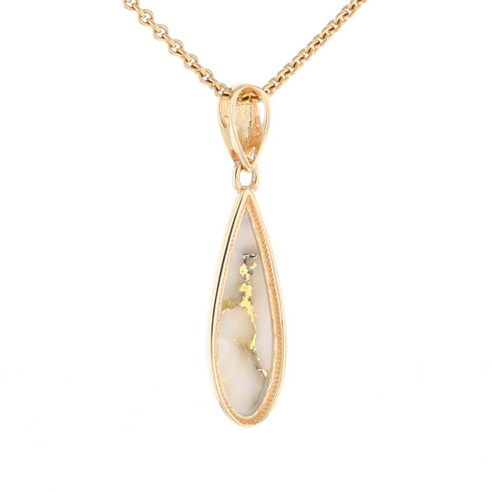 Gold Quartz Pendant Tear Drop Inlaid Design G2