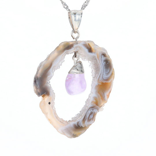 Druzy Quartz With Dangling Amethyst Pendant