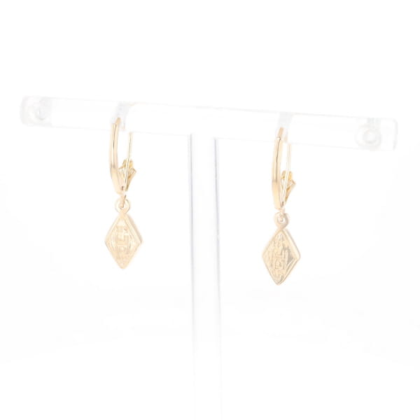 Gold Quartz Earrings Diamond Shape Inlaid Lever Backs G2