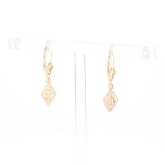 Gold Quartz Earrings Diamond Shape Inlaid Lever Backs G2