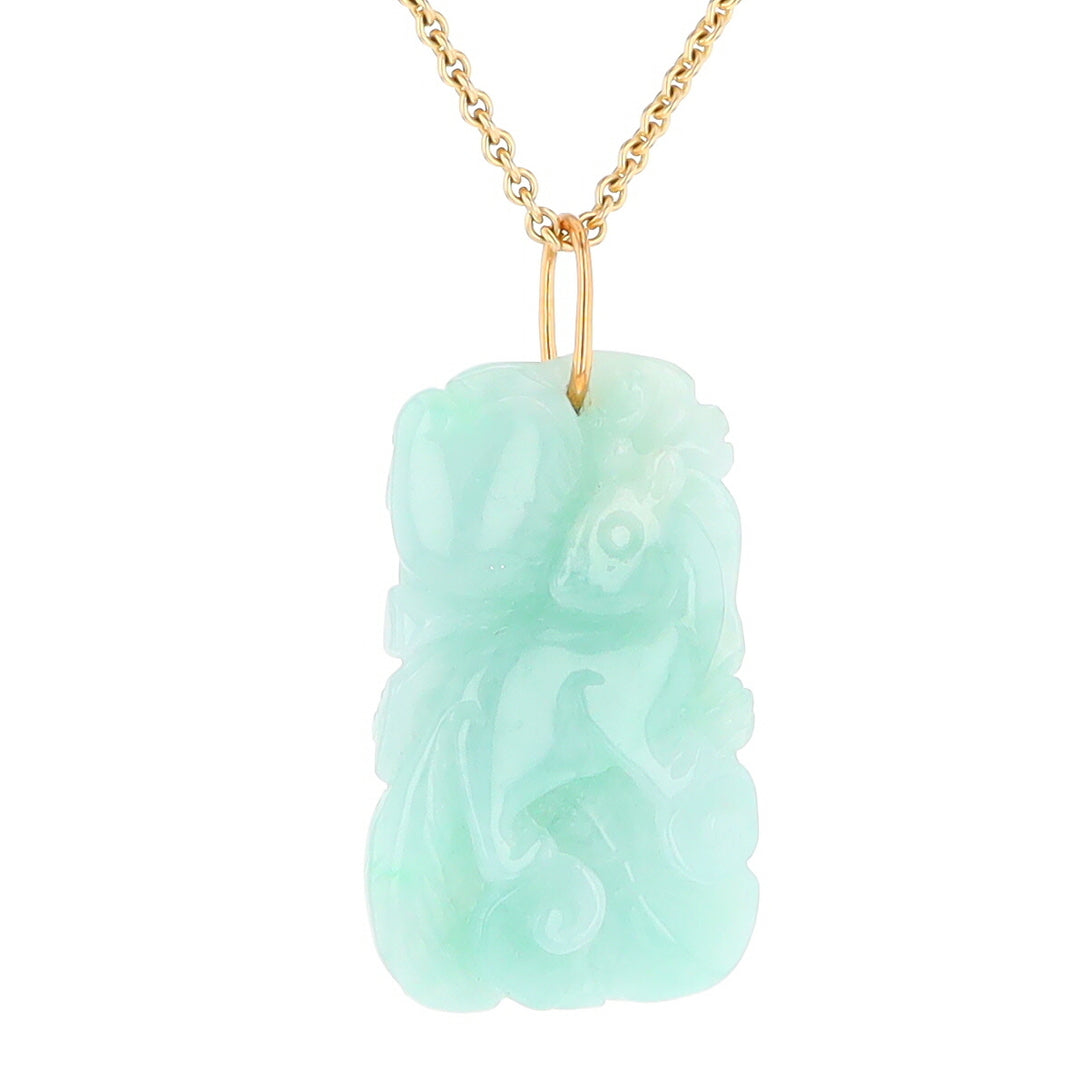 Carved Double Sided Foo Dog Floral Jadeite Pendant