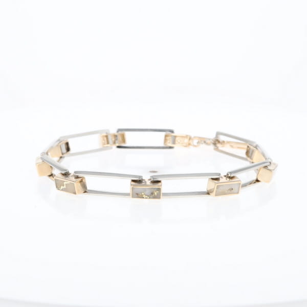 Gold Quartz Bracelet Rectangle Link Inlaid with Toggle Clasp G2