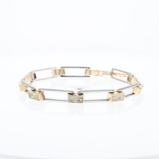 Gold Quartz Bracelet Rectangle Link Inlaid with Toggle Clasp G2