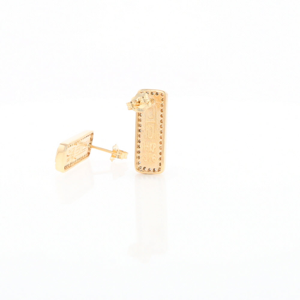 Gold Quartz Earrings Rectangle Inlaid with .50ctw Round Diamonds Halo Design - G2