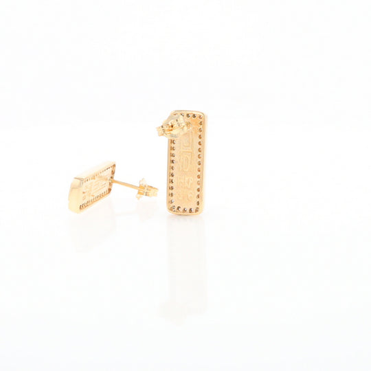 Gold Quartz Earrings Rectangle Inlaid with .50ctw Round Diamonds Halo Design - G2